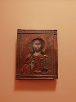 Vörösréz orosz ikon, fa táblán