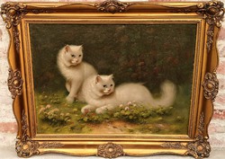 .Boleradszky Benő (1885 - ) Perzsa cicák c. olajfestménye 100x80cm EREDETI GARANCIÁVAL !!