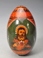 Antique hand painted russian lacquered iconic wooden egg