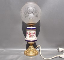 Gyönyörű porcelán lámpa savmaratott üveg búrával 42 cm magas
