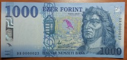 1000 Forint 2017 - DD 0000023 - UNC - Alacsony sorszám