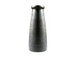Jelzett nagy repesztett kerámia padló váza  fényes rücskös fekete mázas