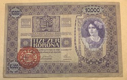 10.000 korona 1918 Magyar bélyegzéssel! Erős VF!