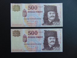 2 darab 500 forint 2006 Sorszámkövető szép bankjegyek !!!