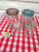 4 darab üveg - lombik - üveg edény - patika kupak
