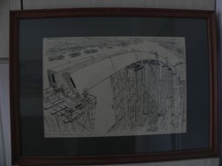 Grafit képek keretben a pentelei híd építéséről