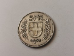 1932  svájci ezüst 5 frank 15 gramm 0,835