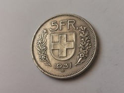 1931 svájci ezüst 5 frank 15 gramm 0,835