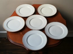 6 db antik Zsolnay pajzspecsétes aranyszélű porcelán süteményes tányér