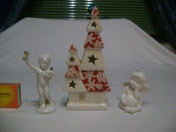 Porcelán karácsonyfa, angyal és gyermek figura