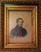 Antik nemes magyar(?) férfi portré 1830ból. Aláírás:W.....(?) Petrowsky. Akvarell/vegyes technika! 