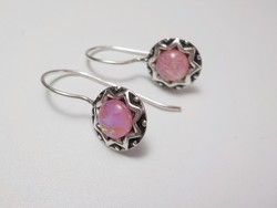 925-ös ezüst fülbevaló rózsaszín opálos kővel