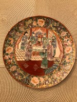 Álomszép antik Keleti kézzel festett jelenetes, aranyozott porcelán dísztányér