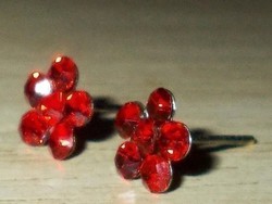 Rubin kristály köves Virág 925 ezüst Fülbevaló