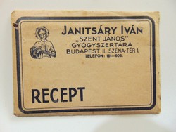 Janitsáry Iván szent János gyógyszertára recept boríték