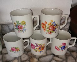5 db-os Gyönyörű virágos Zsolnay porcelán bögre csomag. Gyűjtői szépségek, nosztalgia 