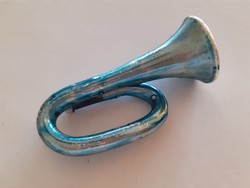 Régi karácsonyfadísz üveg kék trombita hangszer