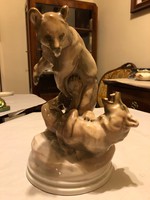 Régi Zsolnay porcelán birkózó medvék figura-gyönyörű festéssel ,kiváló állapotban!