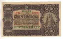 5000 korona / negyven 40 fillér 1923 1. Gyönyörű! eredeti állapot