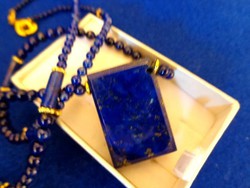 Természetes LAPIS lazuli   szögletes medállal különleges   ásvány nyaklánc
