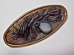 Retro aranyozott festett bross opalit kővel