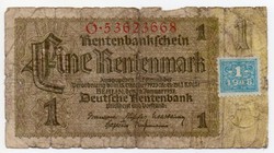 Németország 1 német Márka, 1937/1948 bélyeges, ritka, kis hiánnyal