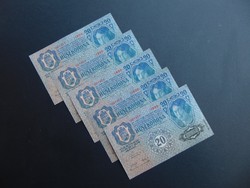 5 darab 20 korona 1913 Sorszámkövető nagyon szép bankjegyek !  