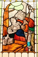 2 db ólomüveg ablakszárny, középkori jelenettel