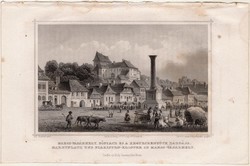 Marosvásárhely, főpiac és zárda (2), acélmetszet 1864, Hunfalvy, Rohbock, eredeti, Erdély