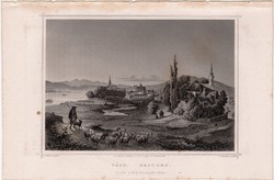 Vácz, acélmetszet 1860, Hunfalvy, Rohbock, eredeti, Budapest környéke, Pest megye, Vác, város