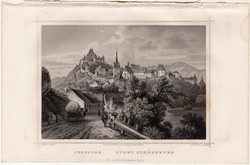 Segesvár, acélmetszet 1864, Hunfalvy, Rohbock, eredeti, képekben, Erdély, vár, Nagy - Küküllő