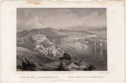 Buda és Pest a Gellérthegyről, acélmetszet 1860, Hunfalvy, Rohbock, eredeti, Budapest, Lánchíd, Duna