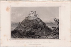 A dévai vár nyugatról, acélmetszet 1864, Hunfalvy, Rohbock, eredeti, képekben, Erdély, Déva