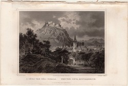 A dévai vár déli oldala, acélmetszet 1864, Hunfalvy, Rohbock, eredeti, képekben, Erdély, Déva
