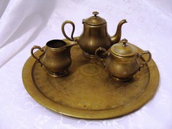 Meseszép, antik, valaha ezüstözött kávé vagy tea szervírozó készlet, hozzá illő nagy tálcával