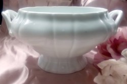 Régi fehér porcelán talpas leveses tál indamintás 