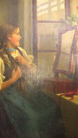 Festmény, Papp Emil  (1884-1955)  tükör előtt ülő fiatal lány