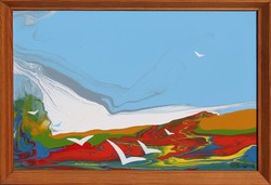 György Póka: from the creation series - landscape with birds