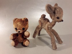 Very old mini teddy bear and wire deer also for doll house toys