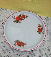 Gyönyörű Zsolnay Mikulásvirágos, Mikulásvirág nagy kerek kínáló tányér, Gyűjtői darab