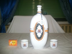 Hollóházi porcelán Várda barack butella, palack két pohárral