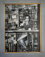 Giselle - Kávézó Párizsban; K.Balogh Ágota festmény