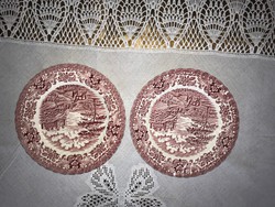 2 db bordó lovas mintás angol porcelán tányér tál 