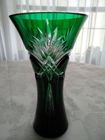 Álomszép kecses Ajkai kézi készítésű zöld  kristály váza, originált, hibátlan 25 cm magas 1,55 kg