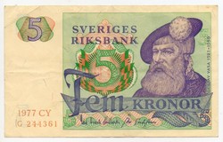 Svédország 5 svéd Korona, 1977