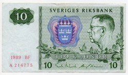 Svédország 10 svéd Korona, 1989