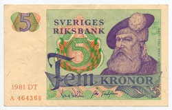 Svédország 5 svéd Korona, 1981