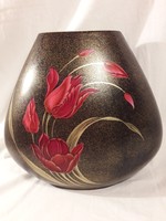 HEINRICH Hackel Bavaria testes nagy porcelán kézzel festett tulipán mintás váza