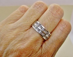 Beautiful multi-row sparkling crystal silver ring