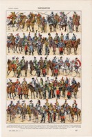 Lovasság, színes nyomat 1923 (2) francia, 19x29 cm, lexikon, eredeti, katona, hadsereg, hadtörténet